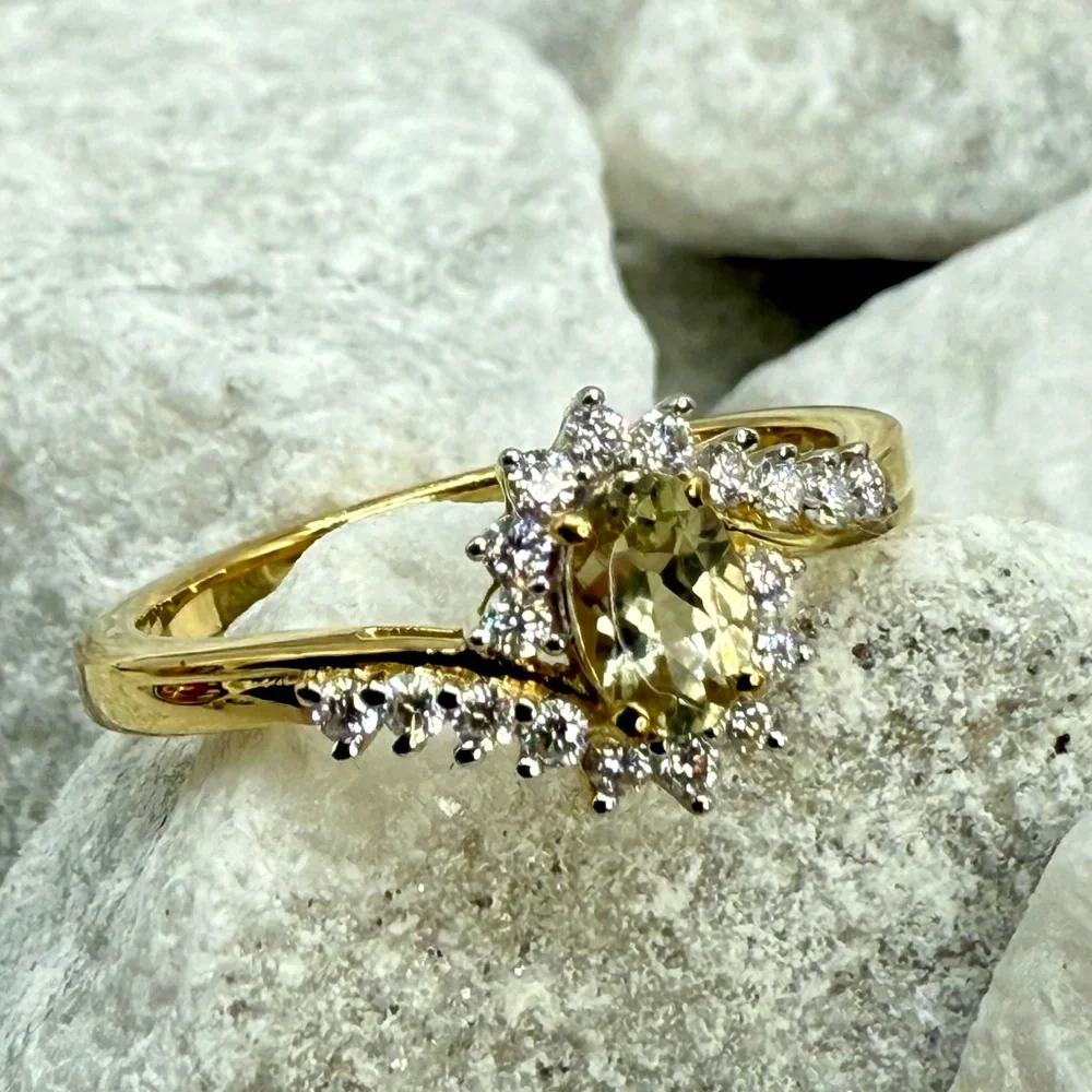 NWT AAA Turkizite & Moissanite 0.90ct Bypass Ring 18K Vermeil YG over 925 Size 9